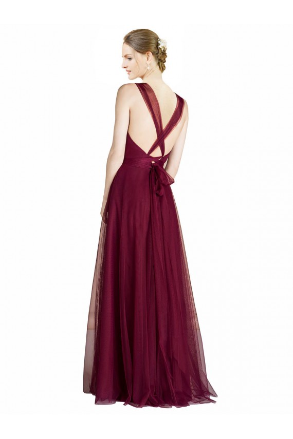 Long Sweetheart Tulle Bridesmaid Dress with Straps and Criss Cross Back UK