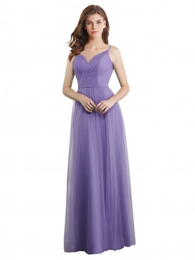 Sweetheart Deep V-Back Tulle Bridesmaid Dress with Draped Bodice UK