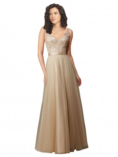 Long Tulle Bridesmaid Dress with Embroidery and Beading UK