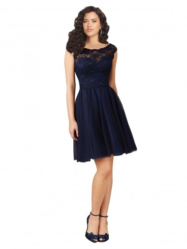 Short Bateau Neck Tulle Bridesmaid Dress with Lace Bodice UK