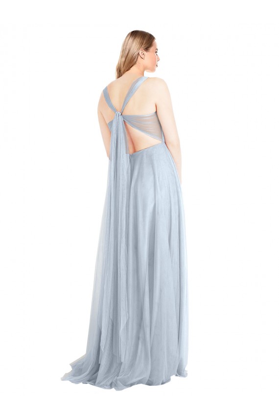 Sweetheart Spaghetti Straps Long Tulle Bridesmaid Dress with Criss Cross Back UK