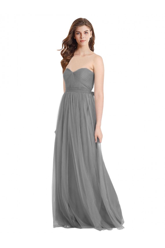 Shirred Strapless Bodice Long Tulle Bridesmaid Dress with Sweetheart Neckline UK