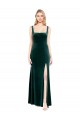 Square Neck Full Length Velvet Bridesmaid Dress with Side Slit UK