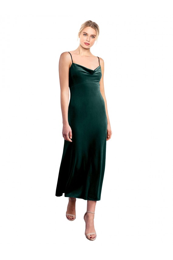 Midi Length Cowl Neck Velvet Slip Bridesmaid Dress UK