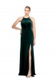 Long Jewel Neck Full Length Velvet Bridesmaid Dress with Side Slit UK