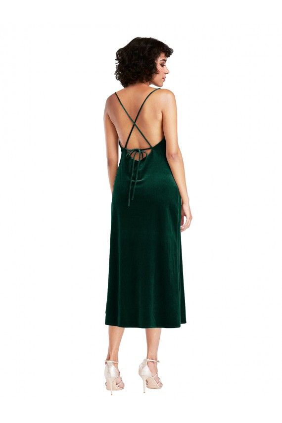Midi Length Cowl Neck Velvet Short Slip Bridesmaid Dress UK