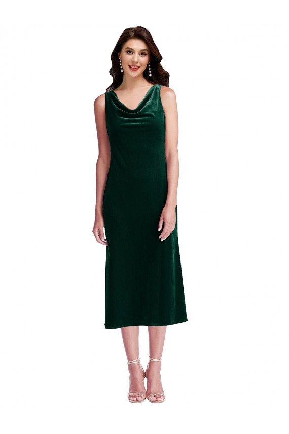Cowl Neck Velvet Midi Bridesmaid Dress UK