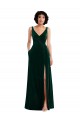 Floor Length Velvet Maxi Bridesmaid Dress with Shirred Bodice and Front Slit UK