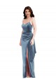 Spaghetti Strap Velvet Maxi Bridesmaid Dress with Draped Skirt UK