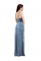 Spaghetti Strap Velvet Maxi Bridesmaid Dress with Draped Skirt UK
