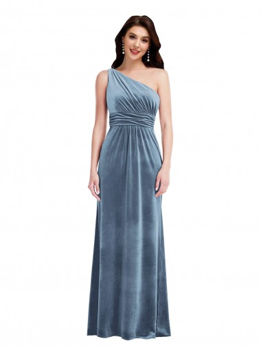 One Shoulder Draped Velvet Maxi Bridesmaid Dress UK