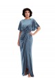 Flutter Sleeve Open Back Velvet Maxi Bridesmaid Dress with Draped Wrap Skirt UK