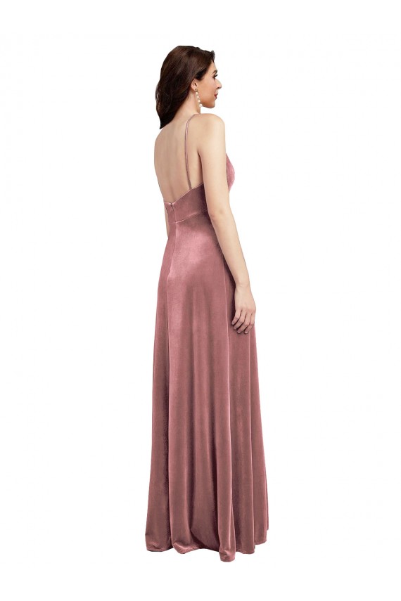 Low Scoop Back Long V-Neck Velvet Slip Bridesmaid Dress UK