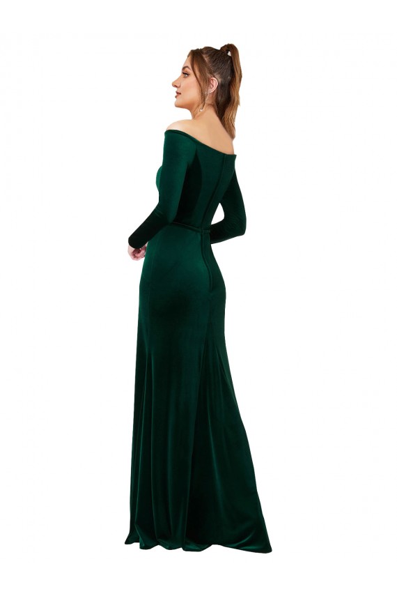 Off the Shoulder Long Sleeves Stretch Velvet Bridesmaid Dress UK