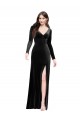 Long Sleeves Velvet Bridesmaid Dress with V-Neckline and Thigh Slit UK