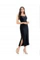 Midi Length Velvet Bridesmaid Dress with Cowl Neck and Spaghetti Straps UK
