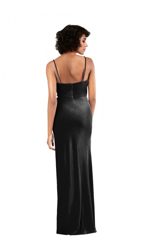 Modern Floor-Length Velvet Bridesmaid Dress with Cowl Neck and Spaghetti Straps UK