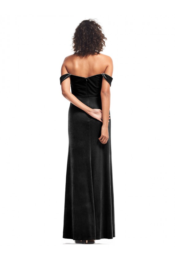 Stretch Velvet Bridesmaid Dress with Off the Shoulder Drapped Sleeves UK