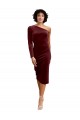 One Shoulder Fitted Short Midi Length Velvet Bridesmaid Dress UK