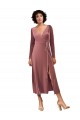Long Sleeve Velvet Faux Wrap Midi Length Bridesmaid Dress UK