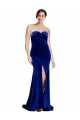 Strapless Ruched Velvet Bridesmaid Dress with Sweep Train and Front Slit UK