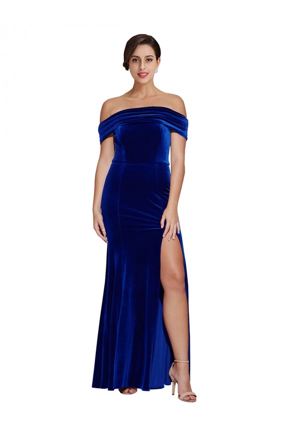 Full Length Long Velvet Bridesmaid Dress with Side Split UK