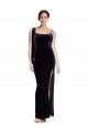 Long Velvet Bridesmaid Dress with Side Thigh Split and Shoulder Tie UK