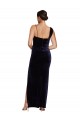 Long Velvet Bridesmaid Dress with Side Thigh Split and Shoulder Tie UK