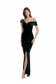 Long Asymmetric Neckline Ruched Velvet Bridesmaid Dress UK